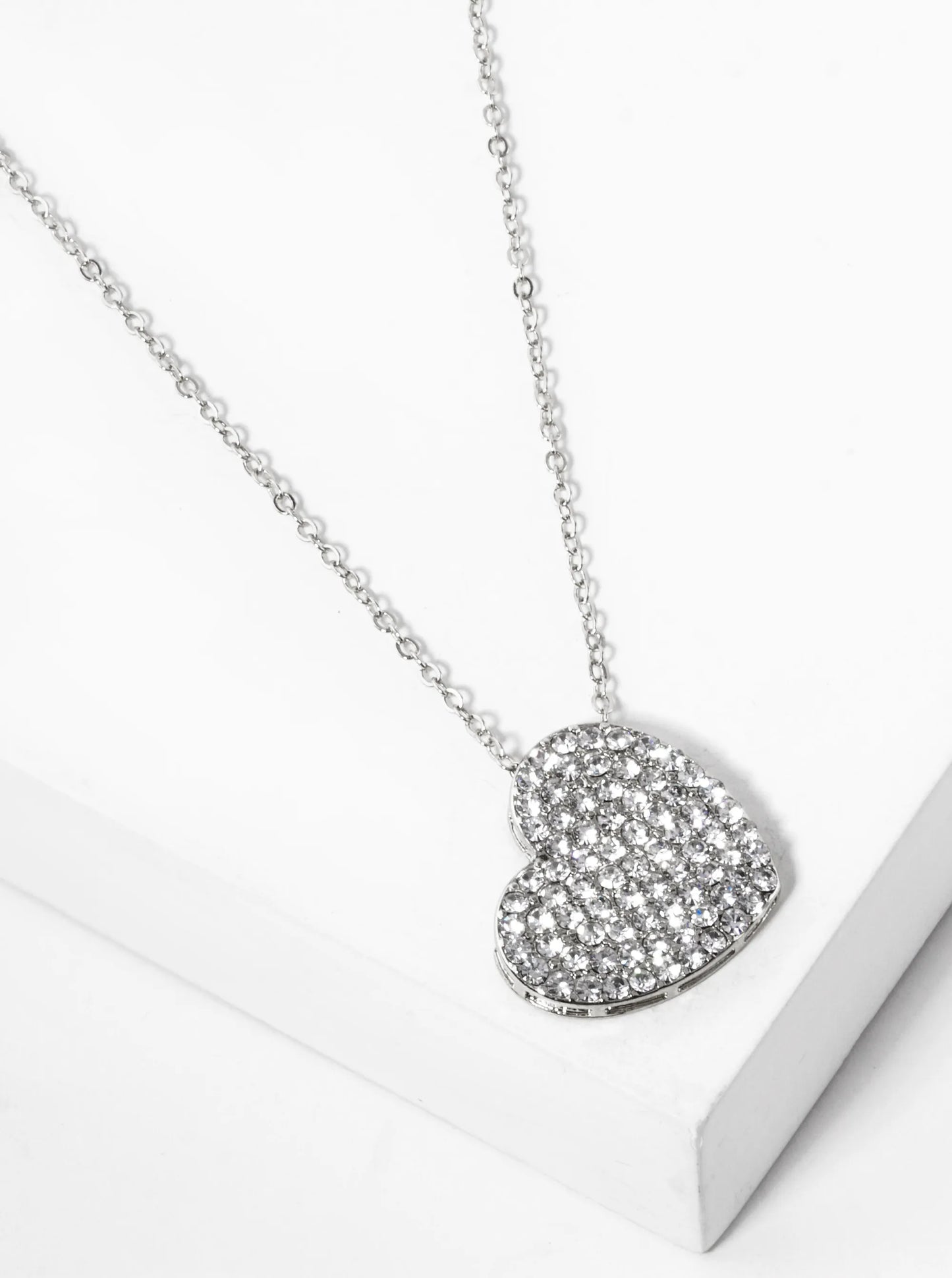 Crystal Pave Sideways Heart Pendant Necklace