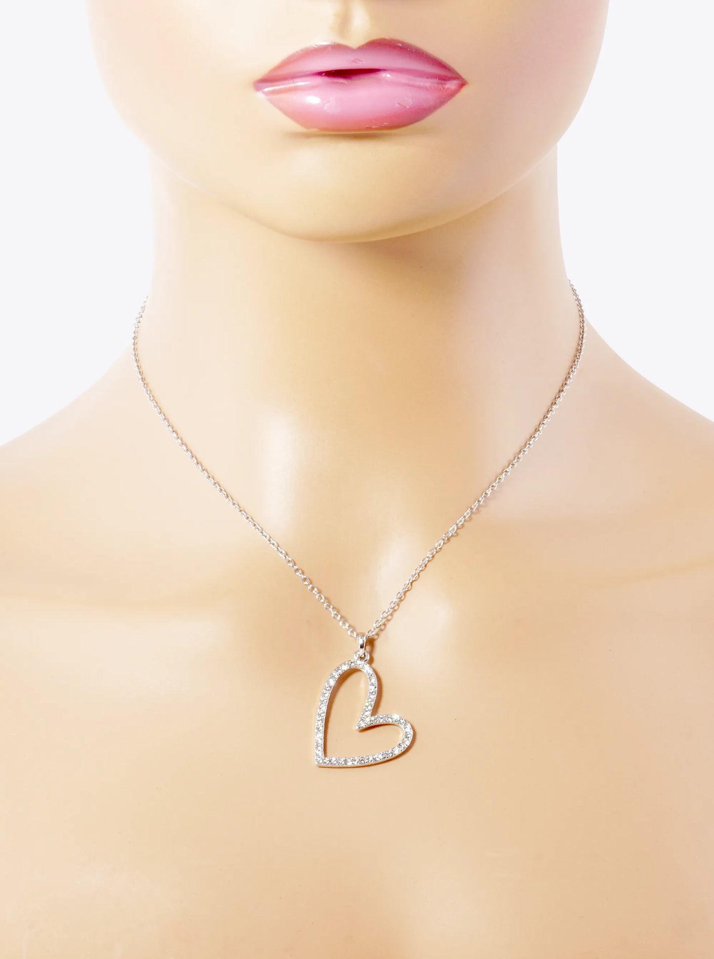 Crystal Pave Sideways Heart Pendant Necklace