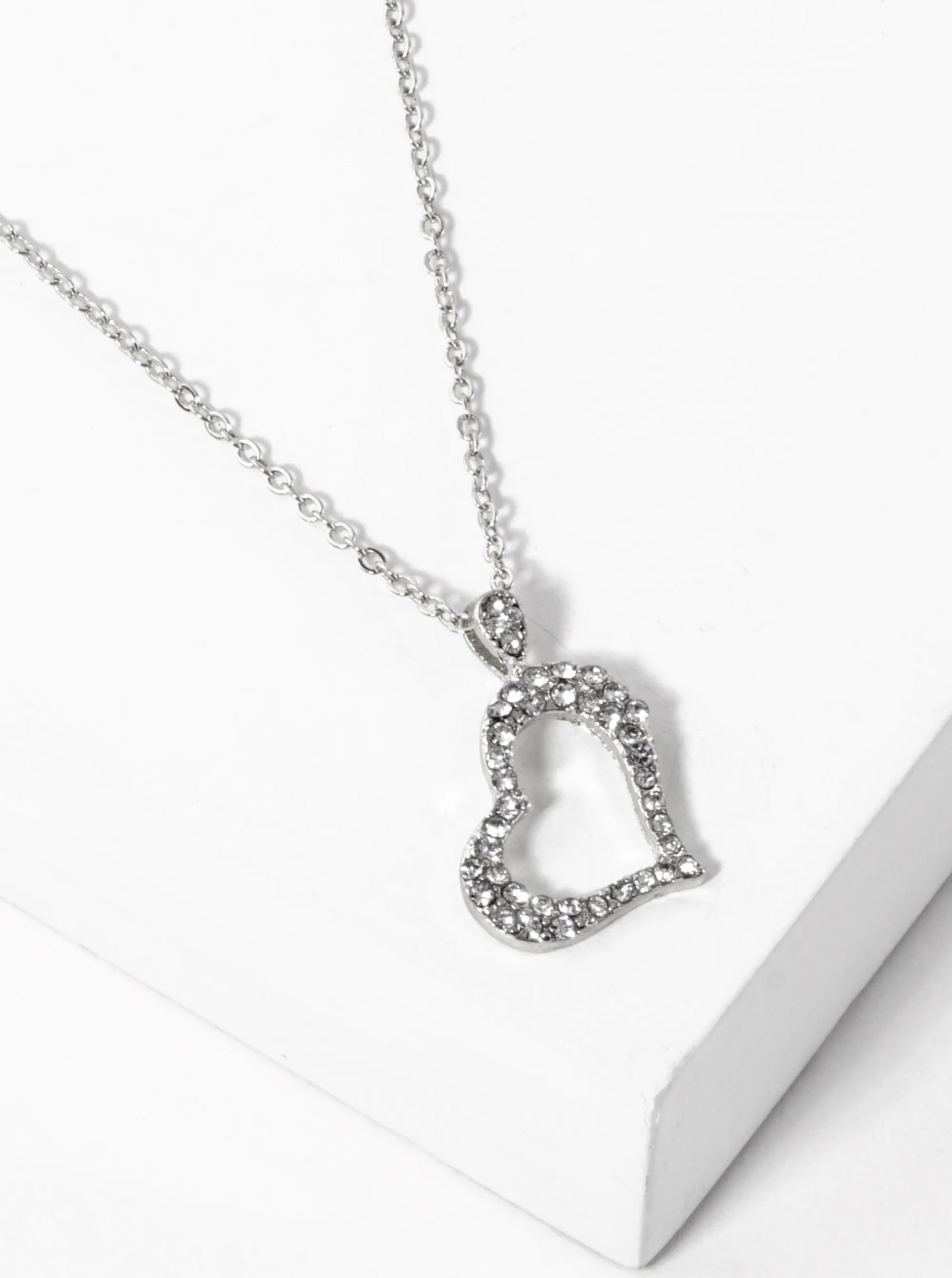 Crystal Pave Sideways Heart Pendant Necklace