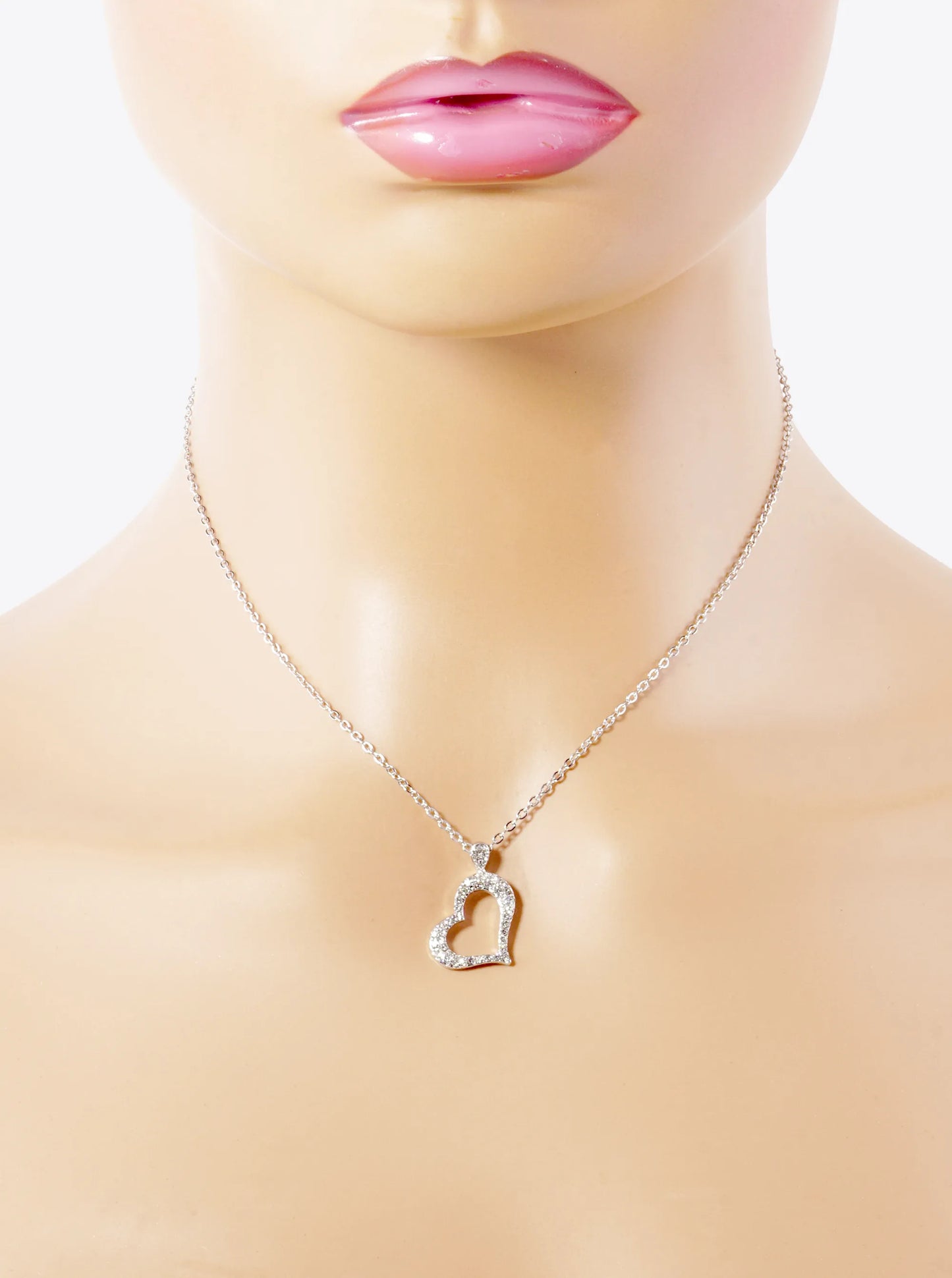 Crystal Pave Sideways Heart Pendant Necklace