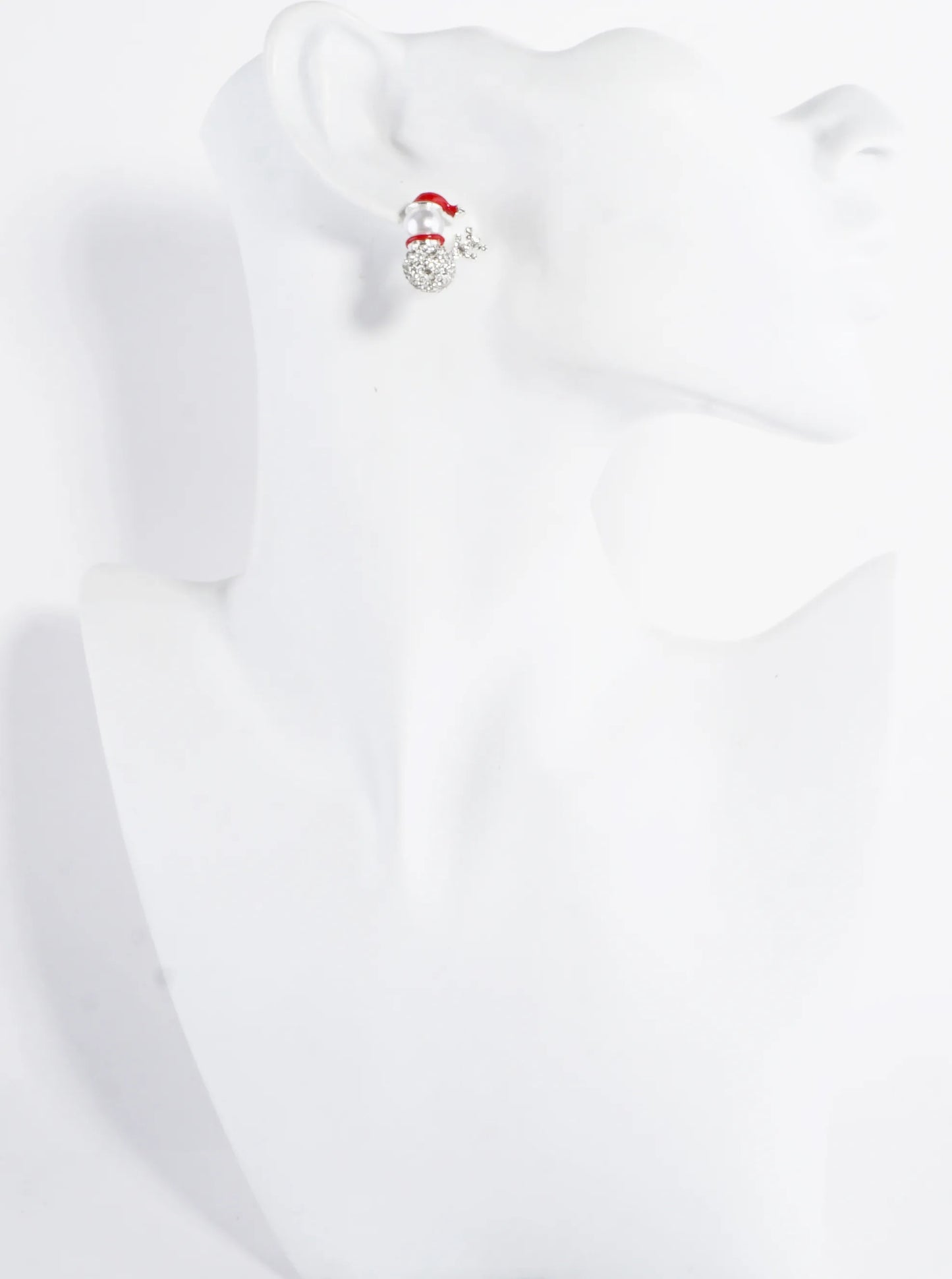 Crystal Pave Snowman Pearl Santa Hat Earrings