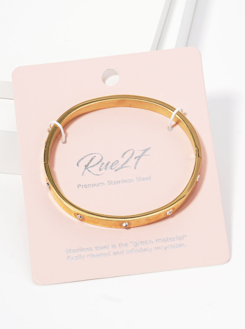 Crystal Pave Stainless Steel Hinged Bangle Bracelet