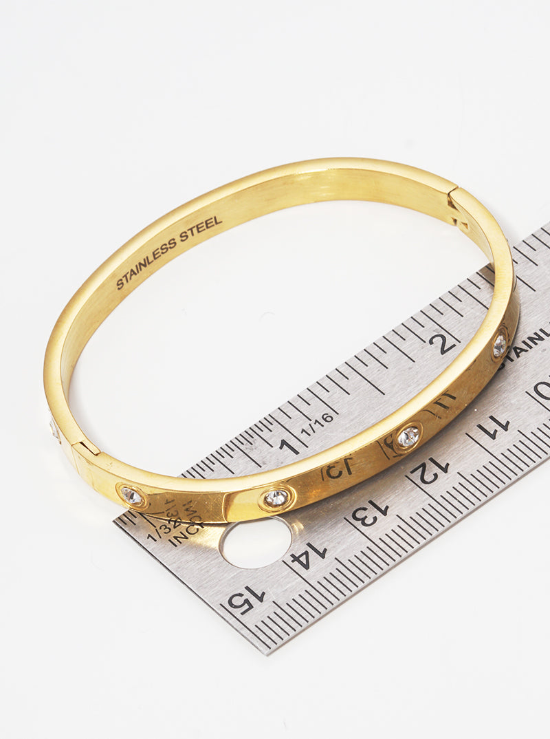 Crystal Pave Stainless Steel Hinged Bangle Bracelet