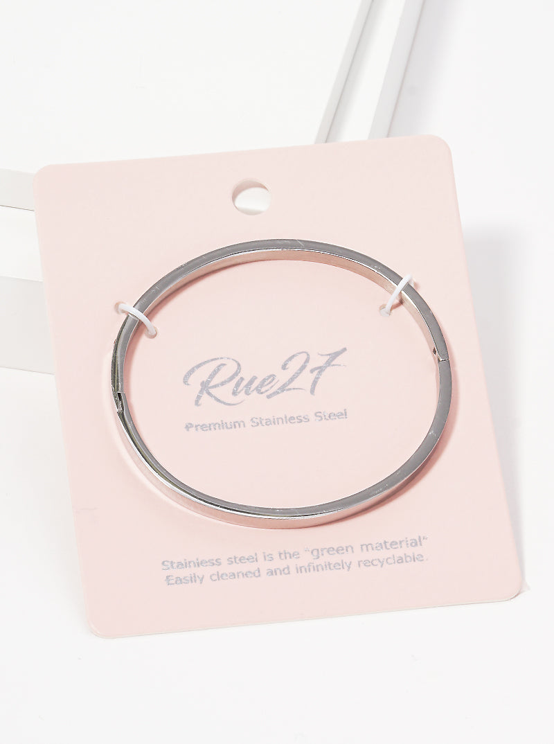 Crystal Pave Stainless Steel Hinged Bangle Bracelet