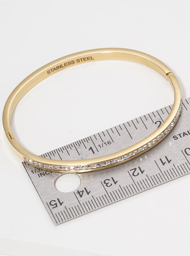 Crystal Pave Stainless Steel Hinged Bangle Bracelet