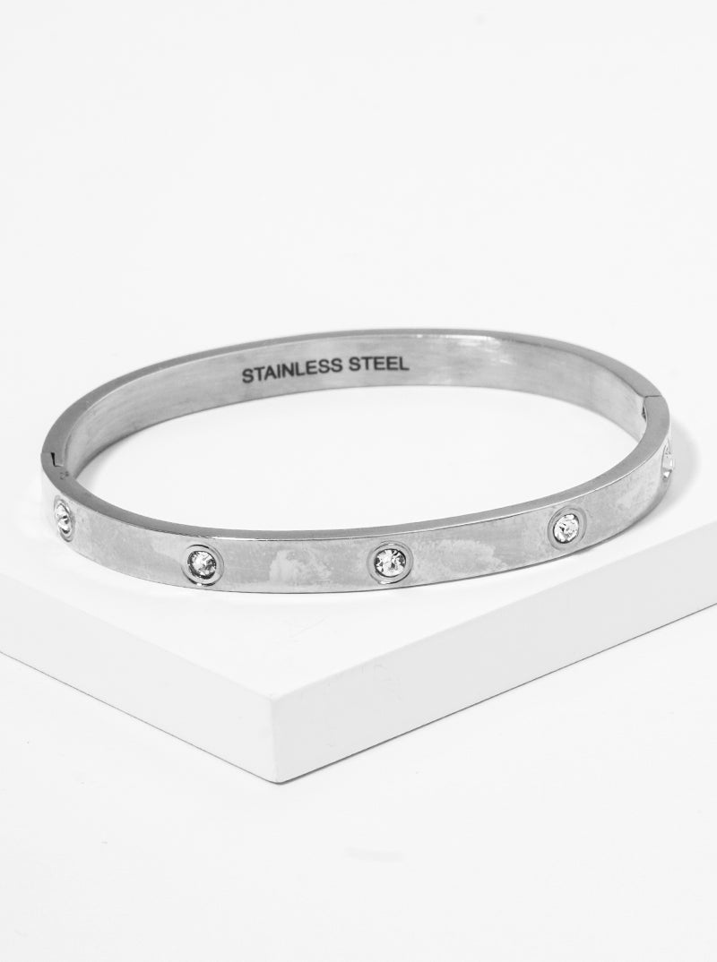 Crystal Pave Stainless Steel Hinged Bangle Bracelet