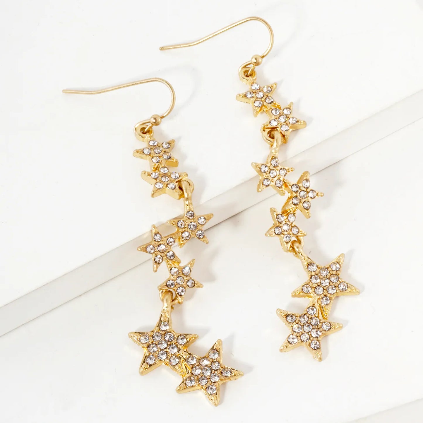 Crystal-Pave Star Drop Celestial Earrings