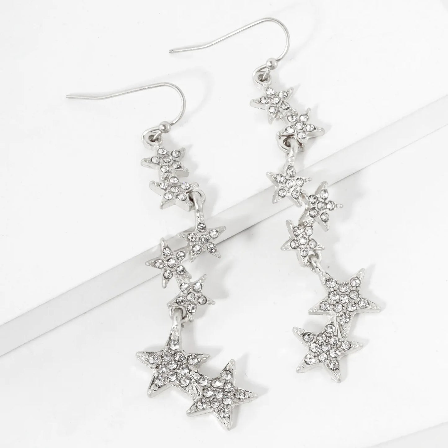 Crystal-Pave Star Drop Celestial Earrings