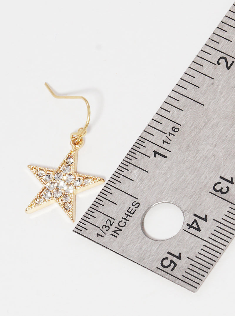 Crystal Pave Star Fish Hook Dangle Drop Earrings