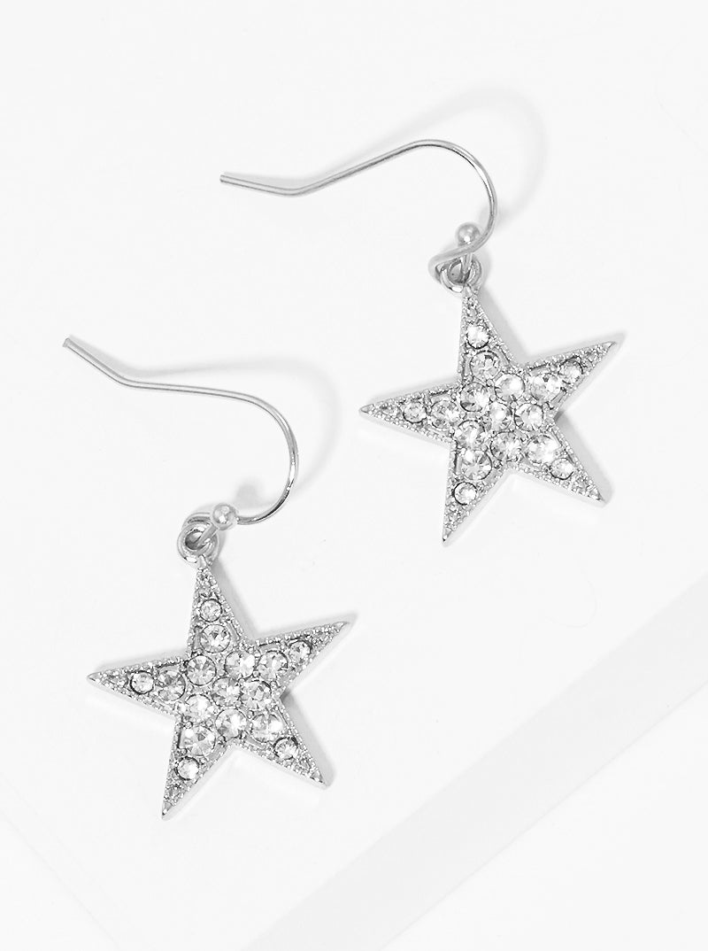 Crystal Pave Star Fish Hook Dangle Drop Earrings