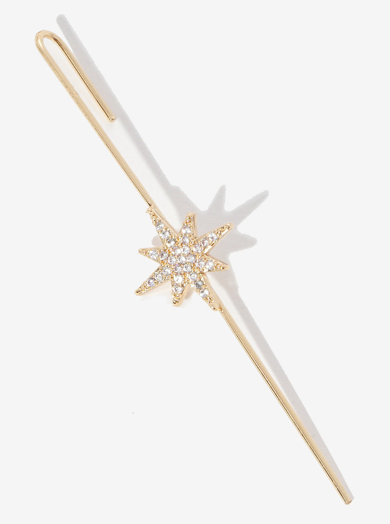 Crystal Pave Starburst Northern Star Ear Pin Needle Earrings