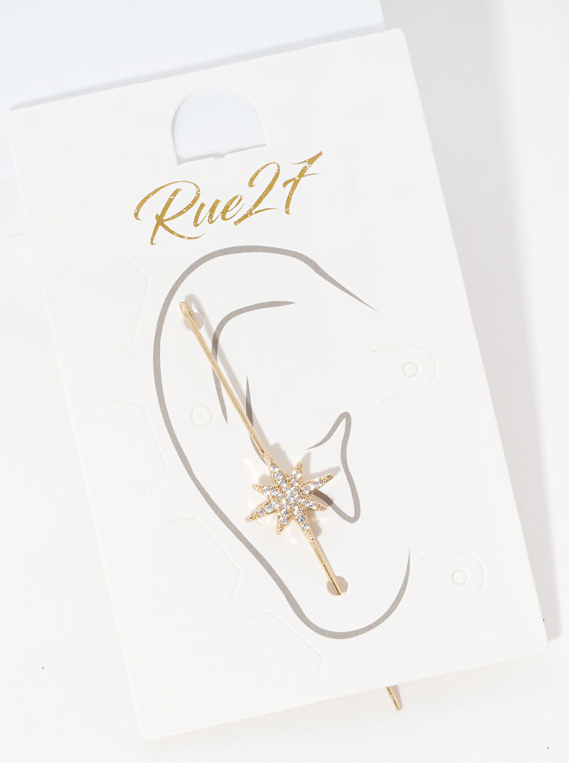 Crystal Pave Starburst Northern Star Ear Pin Needle Earrings