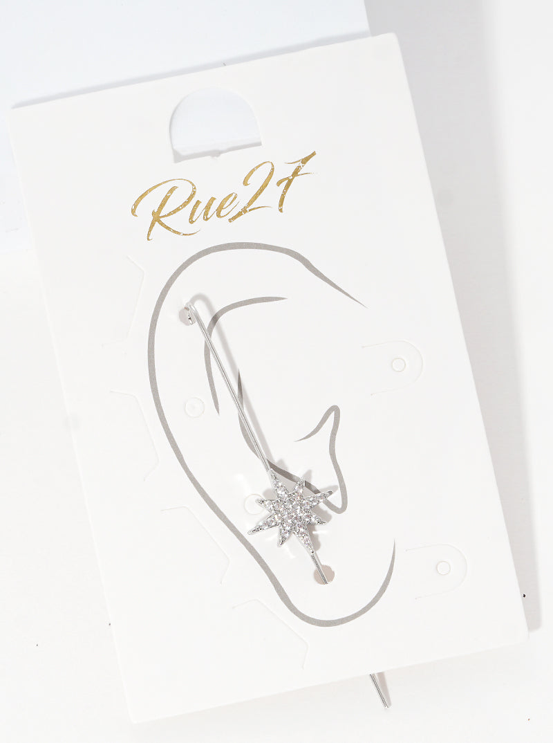 Crystal Pave Starburst Northern Star Ear Pin Needle Earrings