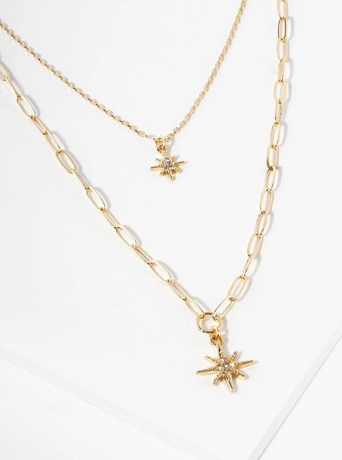 Crystal Pave Sunburst Pendant Dual Layer Necklace