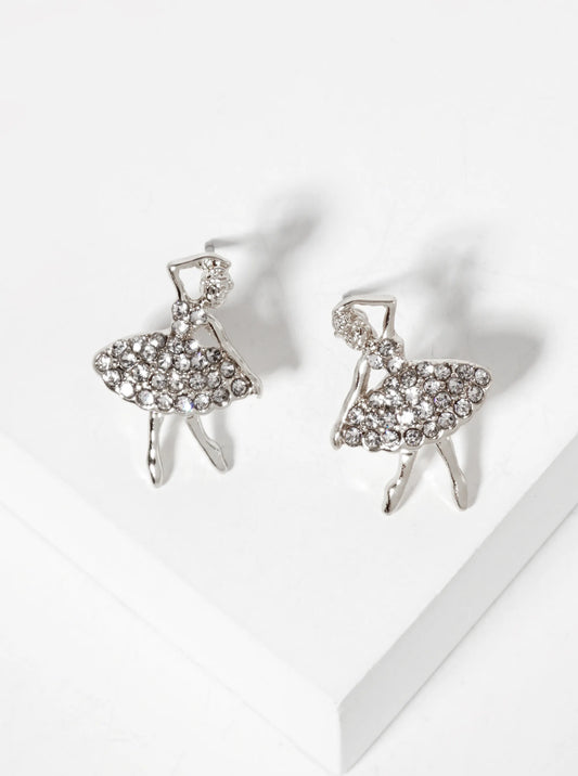Crystal-Pave Symmetrical Ballerina Stud Earrings