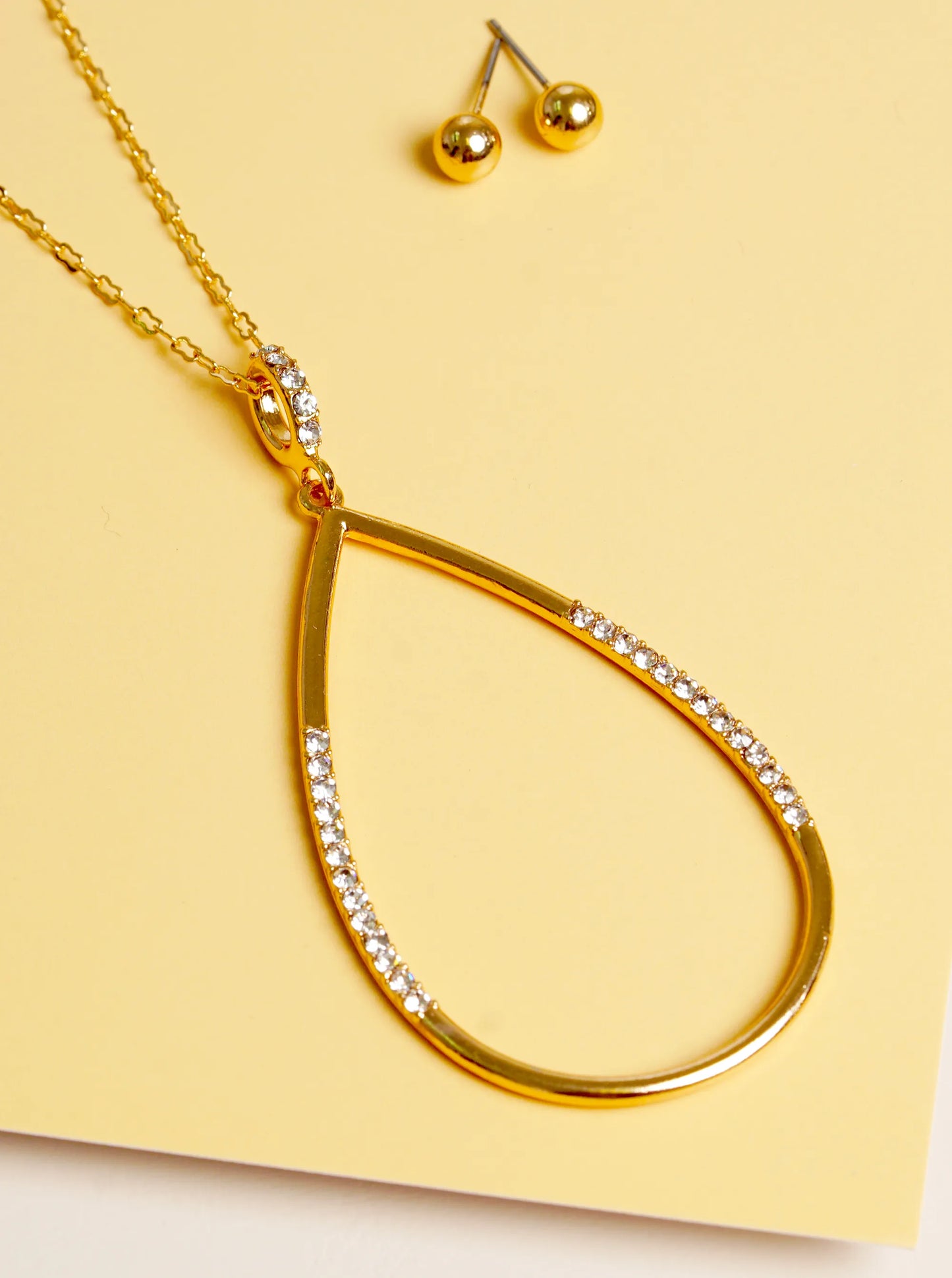 Crystal Pave Teardrop Pendant 32 Inch Long Necklace Set With Earrings