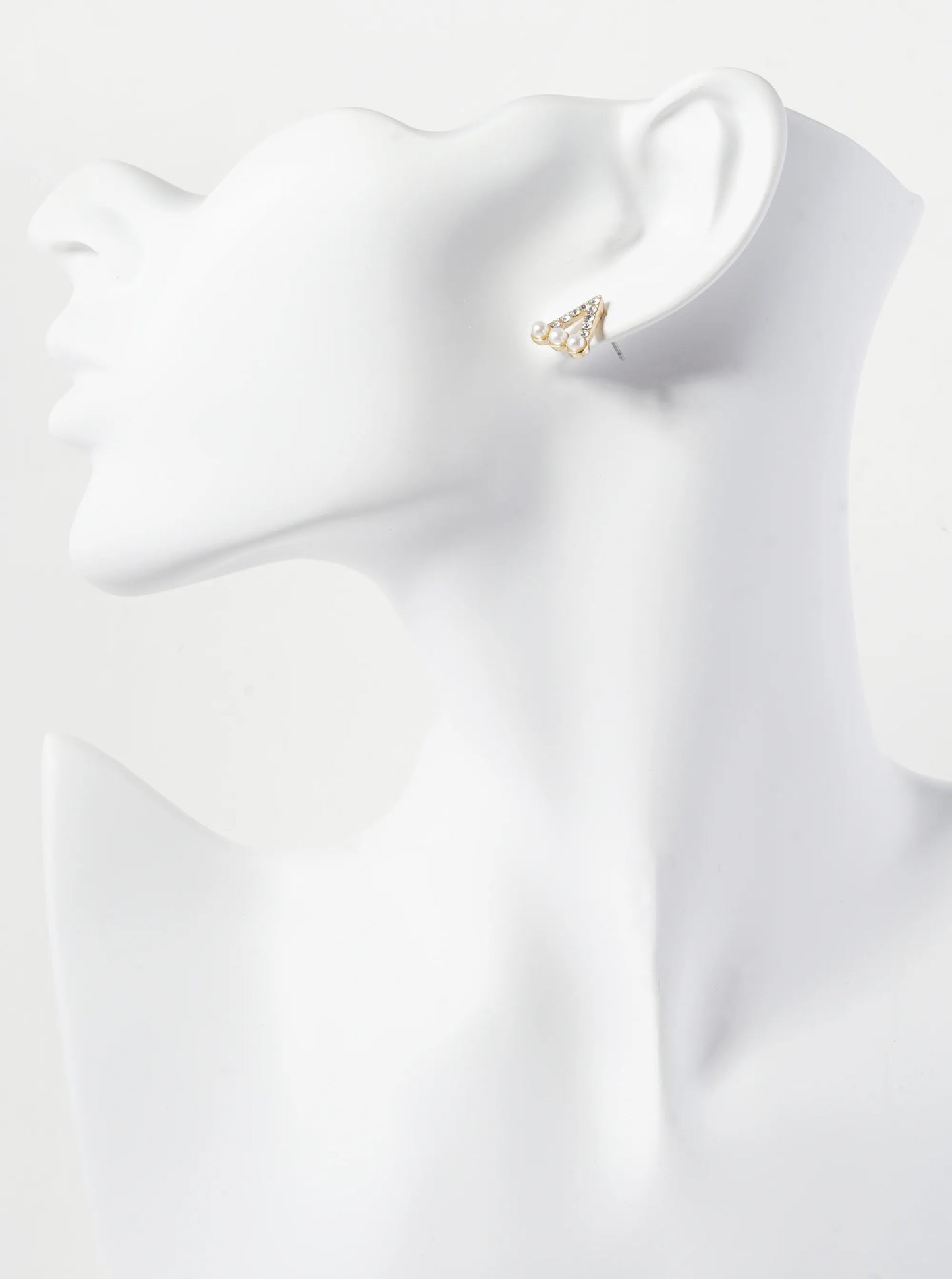 Crystal Pave Three Pearl Beaded 13mm Triangle Stud Earrings