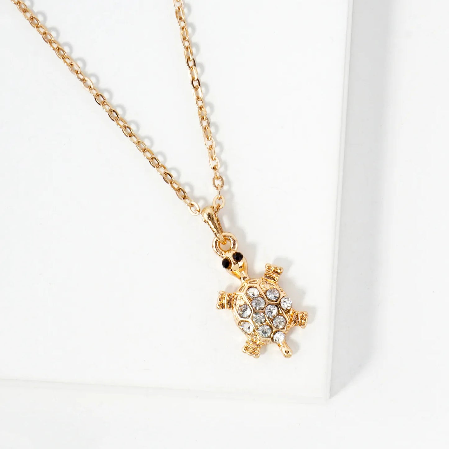 Crystal-Pave Turtle Pendant Necklace
