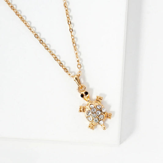 Crystal-Pave Turtle Pendant Necklace
