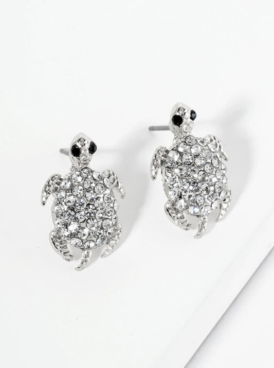 Crystal Pave Turtle Stud Earrings