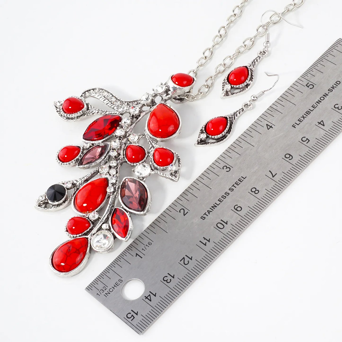 Crystal Semi-Precious Natural-Stone Pendant 18-Inch Statement Necklace Set-with-Earrings