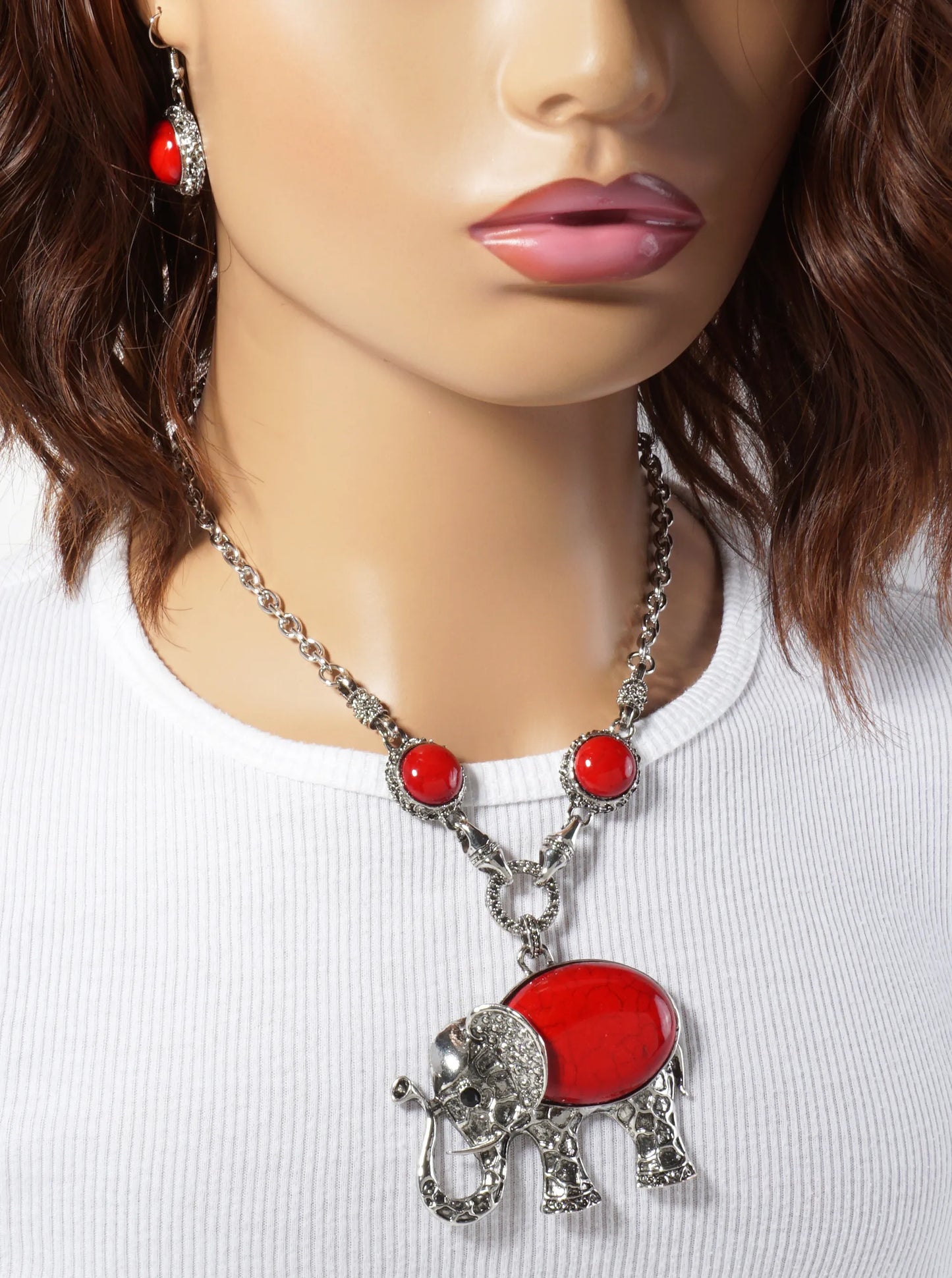 Crystal Semi-Precious Natural-Stone Pendant 18-Inch Statement Necklace Set-with-Earrings