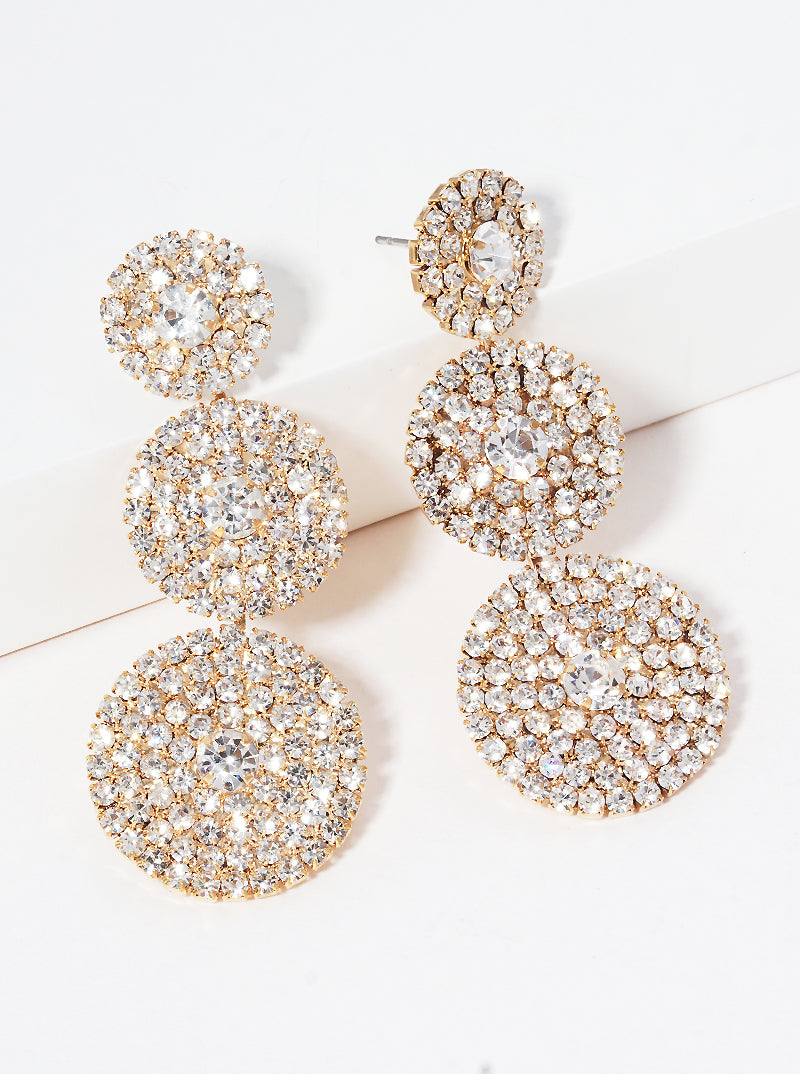 Crystal Stone Graduated Round Post Drop Earrings