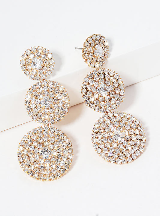 Crystal Stone Graduated Round Post Drop Earrings