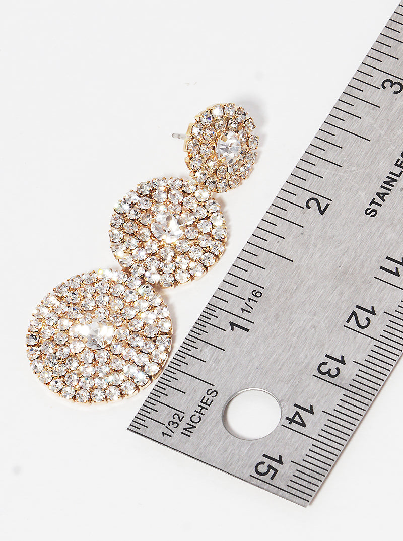 Crystal Stone Graduated Round Post Drop Earrings