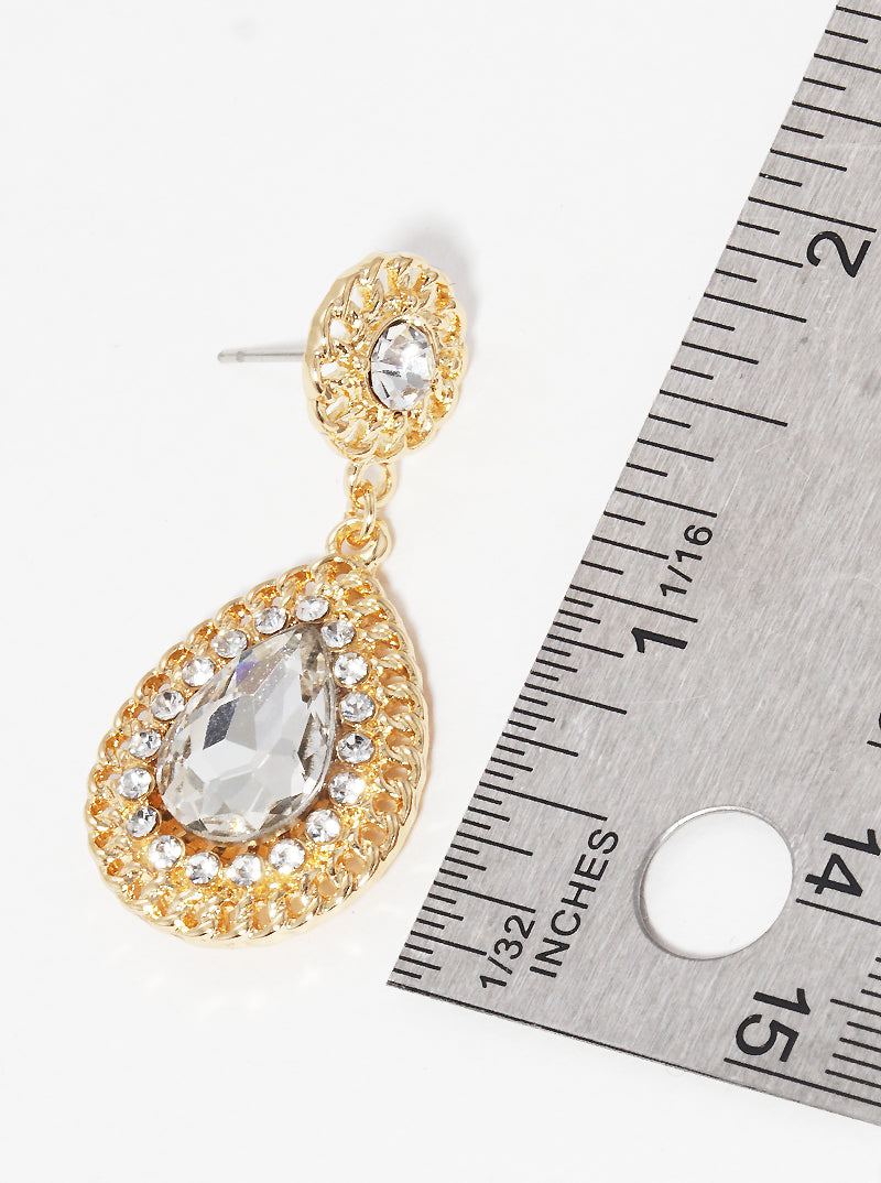 Crystal Stone Pave Teardrop Dangle Drop Earrings