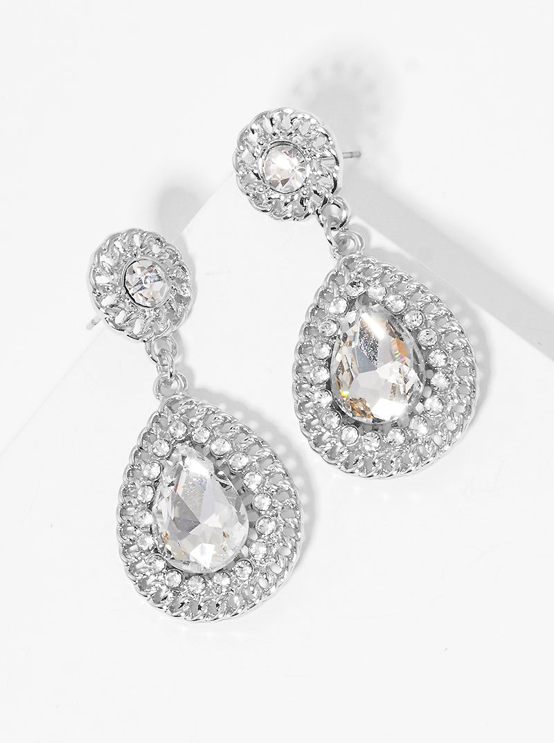 Crystal Stone Pave Teardrop Dangle Drop Earrings