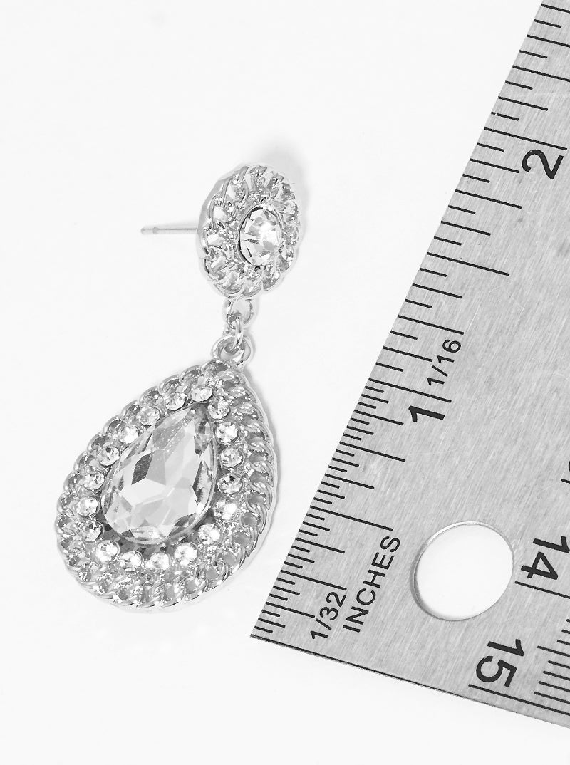 Crystal Stone Pave Teardrop Dangle Drop Earrings