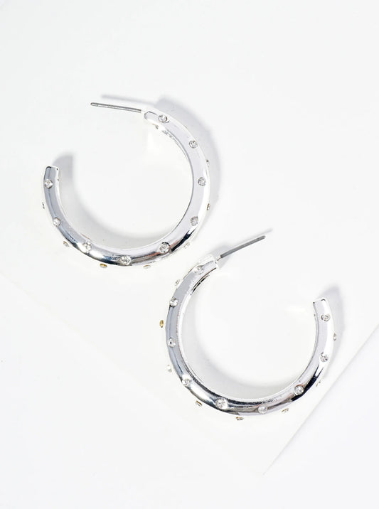 Crystal Studded 35mm Open Hoop Earrings