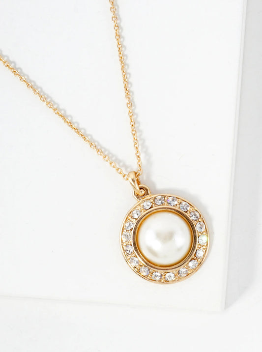 Crystal-Studded Border Highlighting A Central Pearl Pendant Necklace