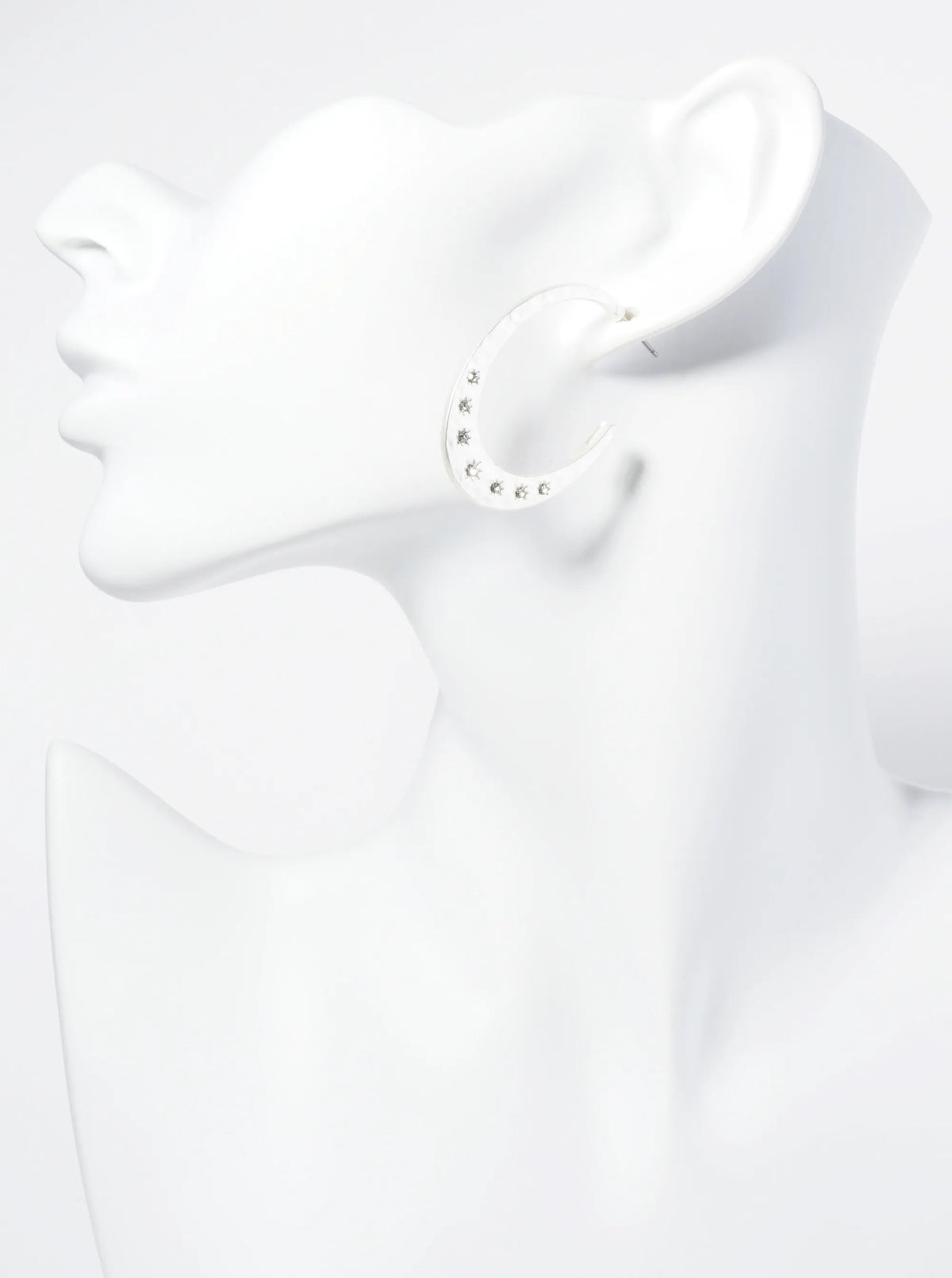 Crystal Studded Hammered Metal Oval Shape Wide Hoop Earrings