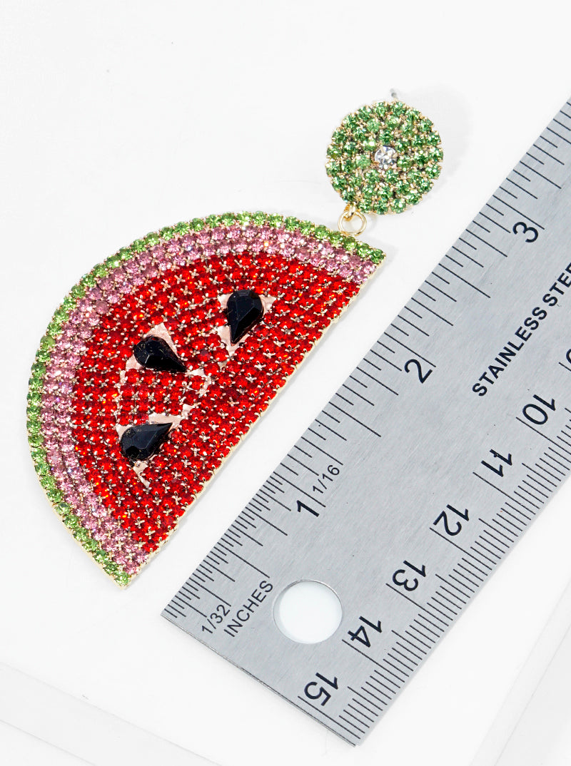 Crystal Watermelon Dangle Post Summer Earrings