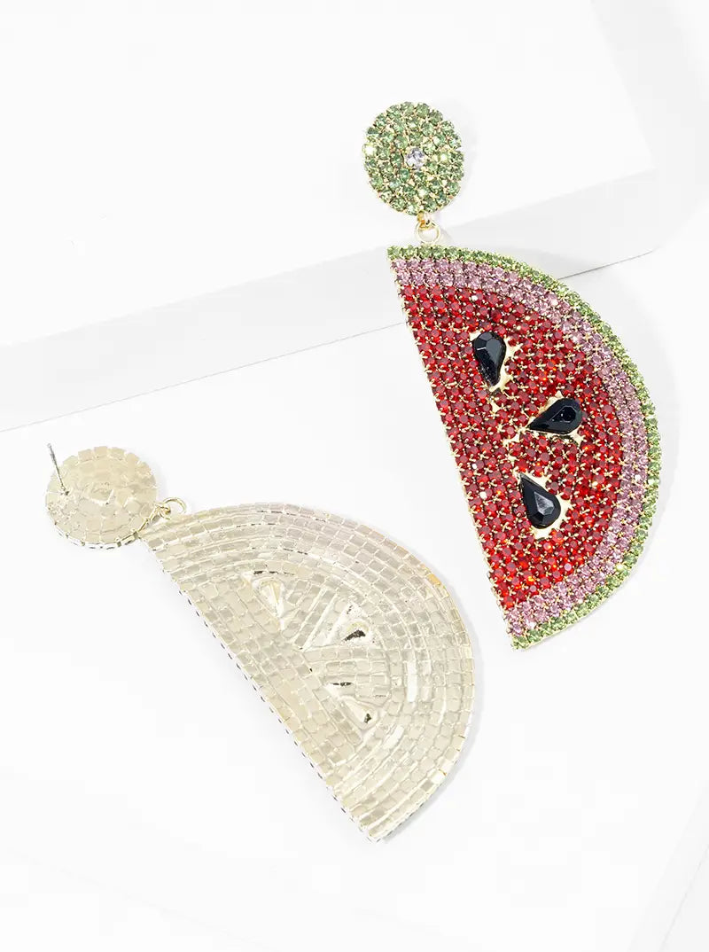 Crystal Watermelon Dangle Post Summer Earrings