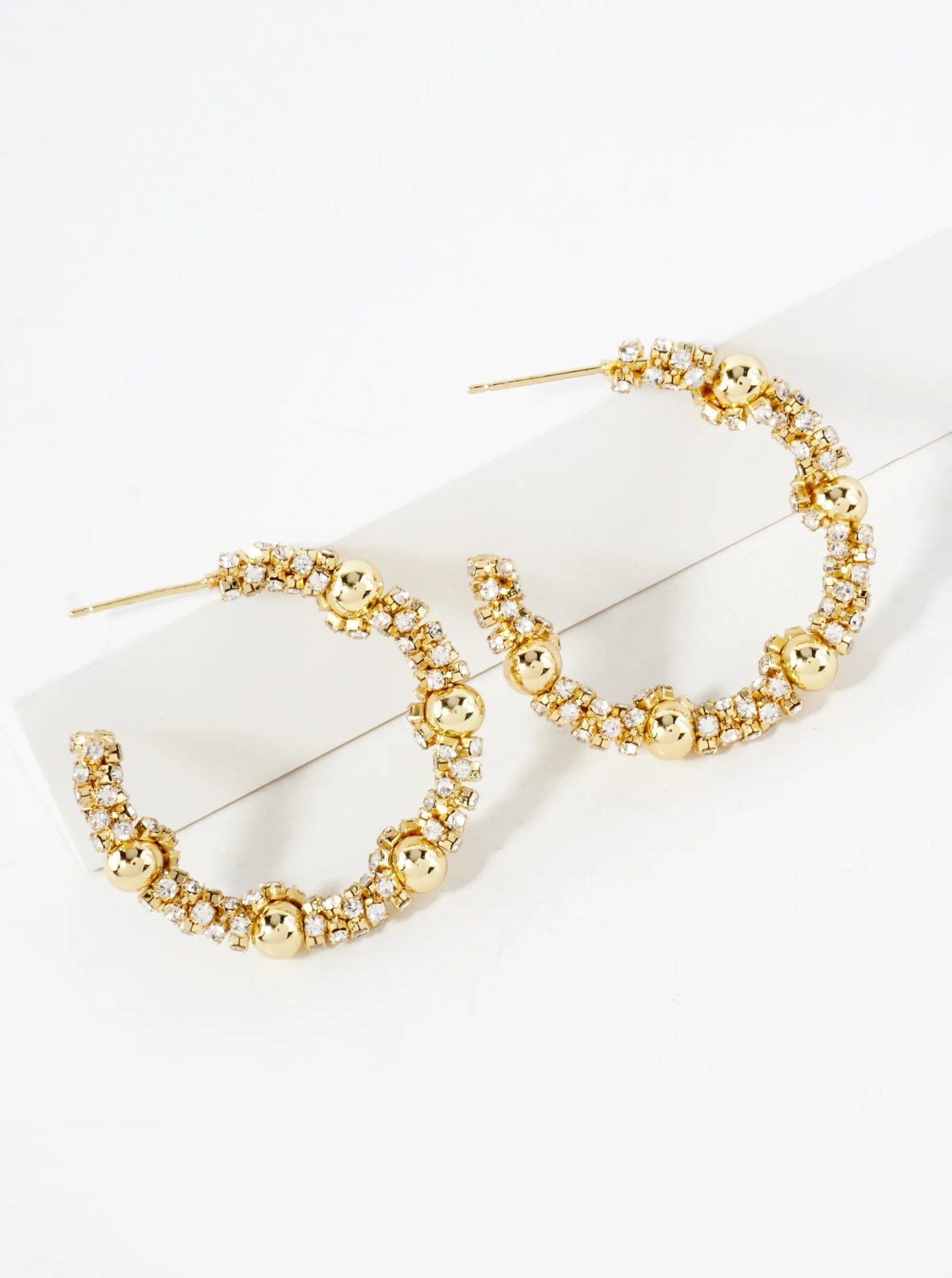Crystal-Wrapped 14K-Gold-Dipped Open Hoop Earrings With Ball Accents