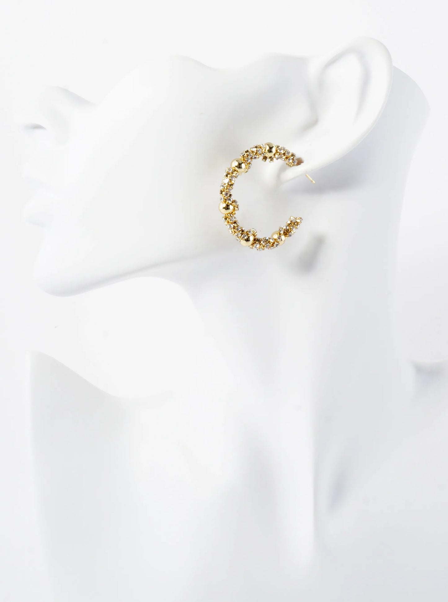 Crystal-Wrapped 14K-Gold-Dipped Open Hoop Earrings With Ball Accents