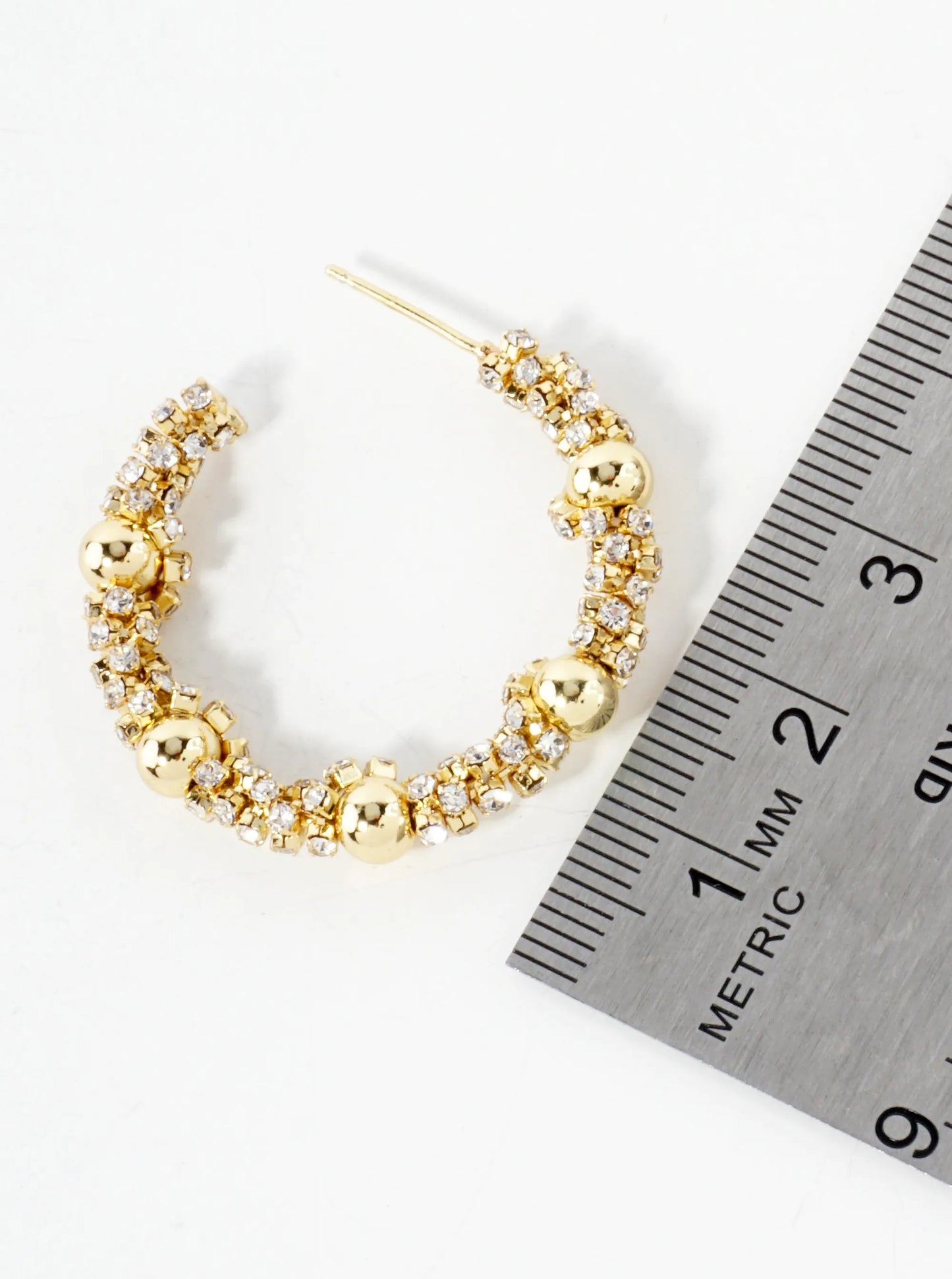 Crystal-Wrapped 14K-Gold-Dipped Open Hoop Earrings With Ball Accents