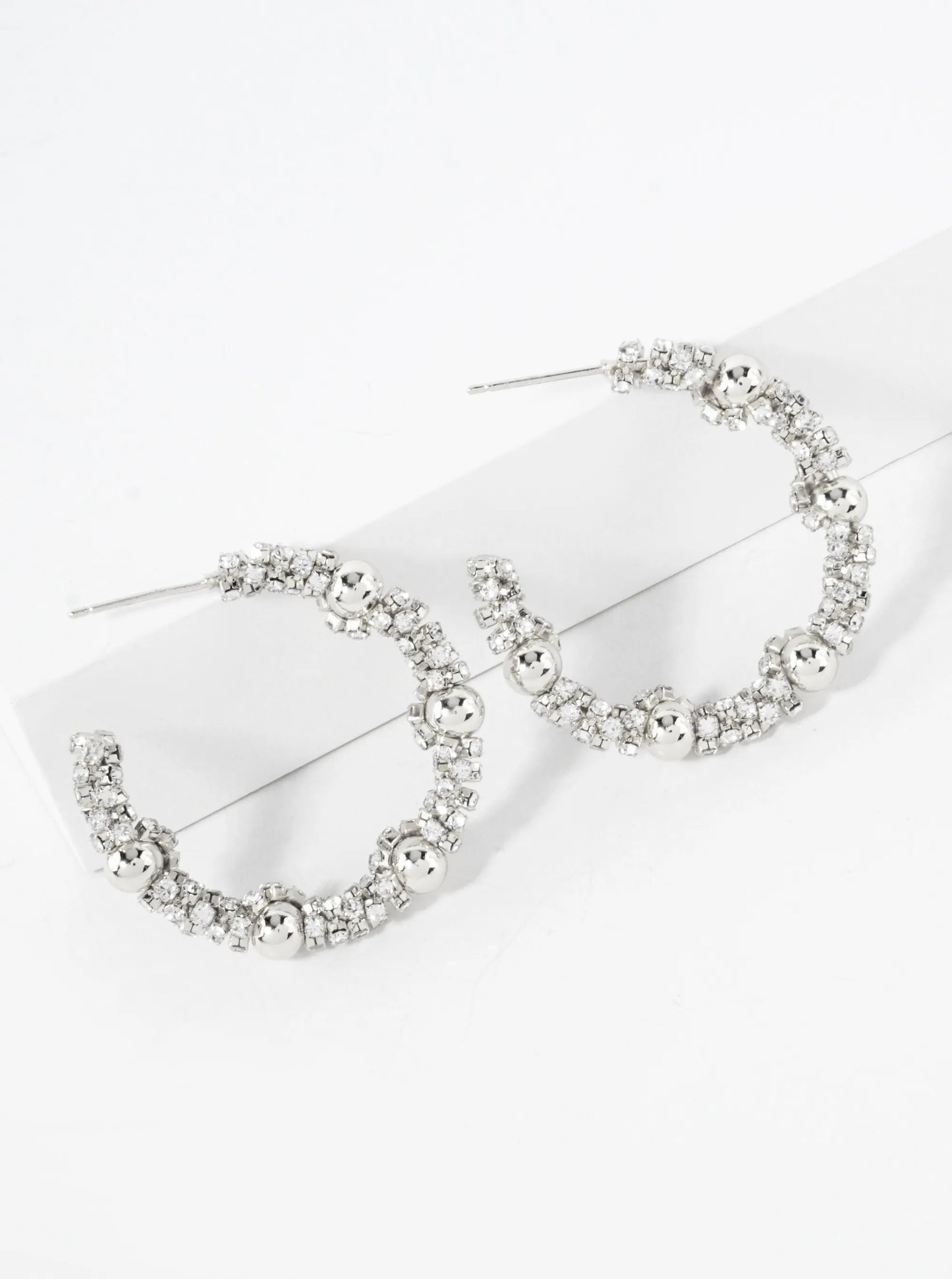 Crystal-Wrapped 14K-Gold-Dipped Open Hoop Earrings With Ball Accents