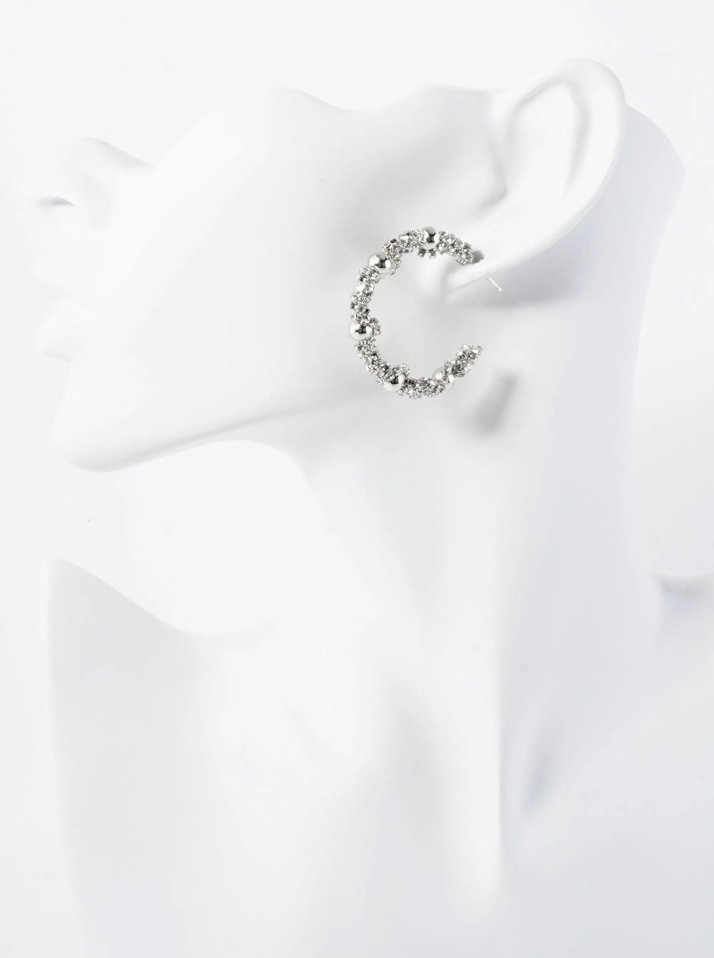 Crystal-Wrapped 14K-Gold-Dipped Open Hoop Earrings With Ball Accents