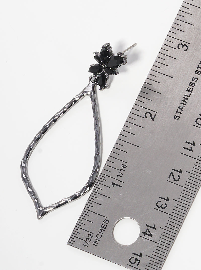Crystal Hammered Moroccan Shape Metal Post Dangle Drop Earrings