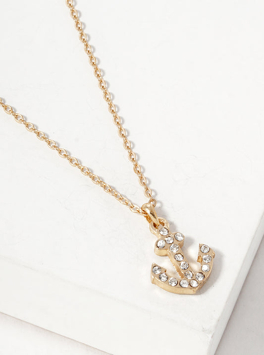 Crystal Pave Anchor Pendant Nautical Necklace