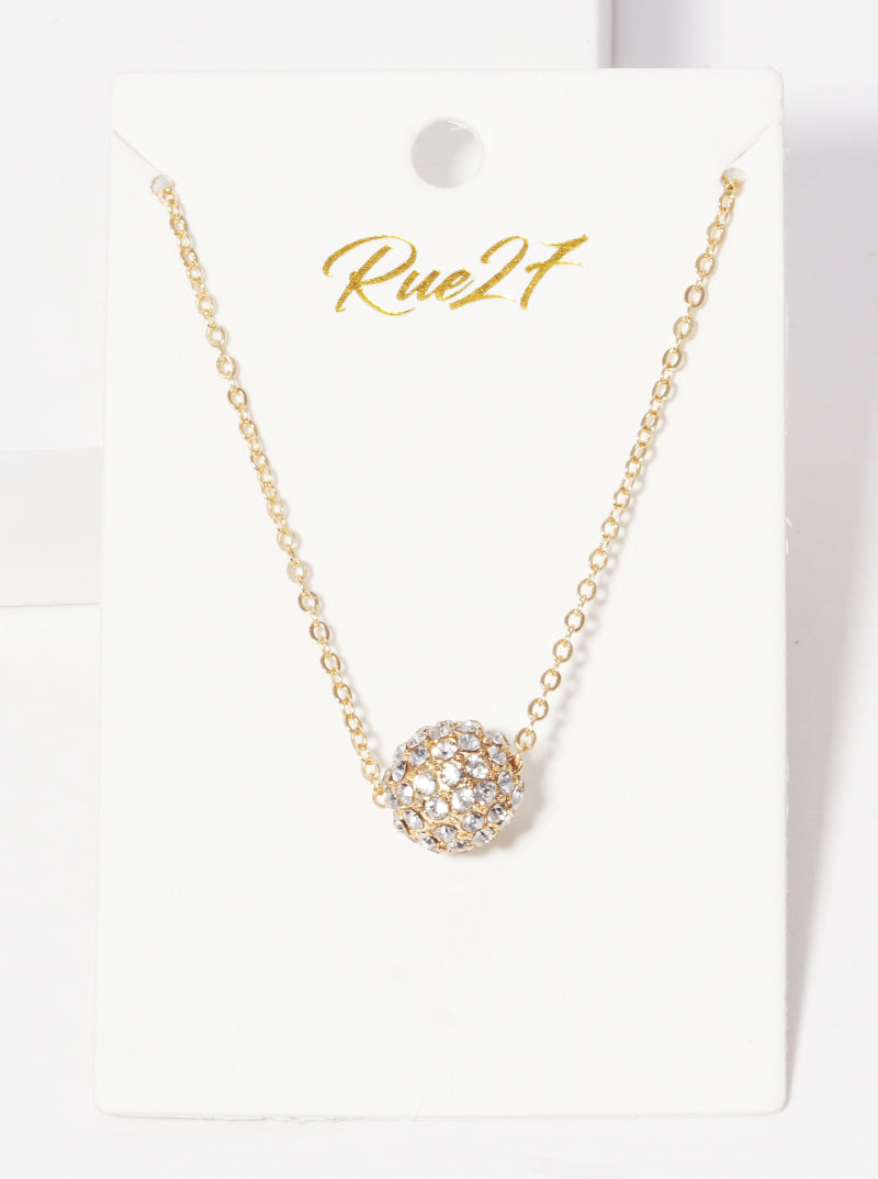 Crystal Pave Ball Pendant Necklace