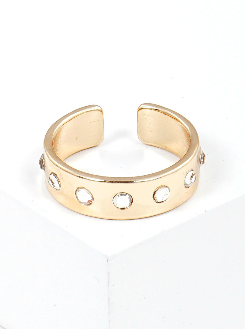 Crystal Pave Bold Metal Adjustable Ring