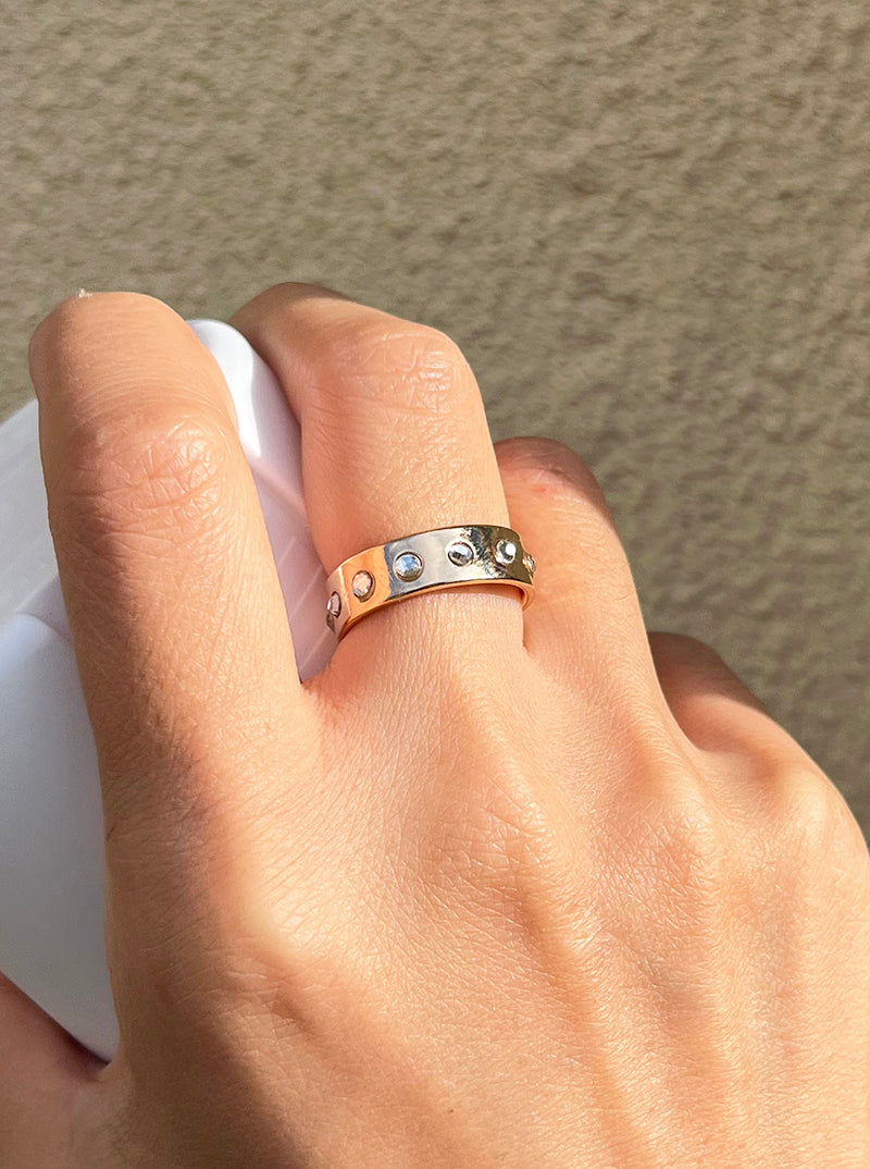 Crystal Pave Bold Metal Adjustable Ring