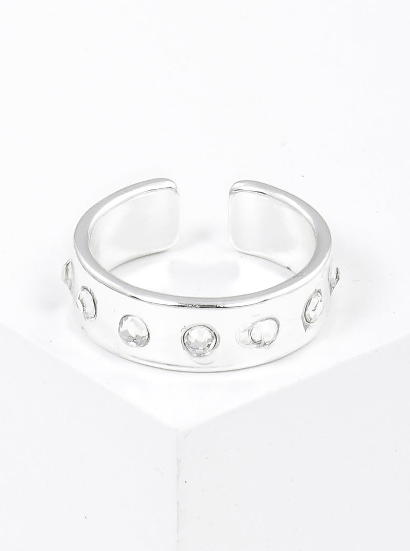 Crystal Pave Bold Metal Adjustable Ring