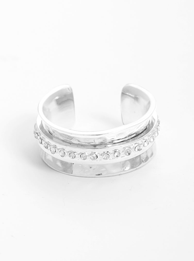 Crystal Pave Chunky Hammered Metal Adjustable Ring