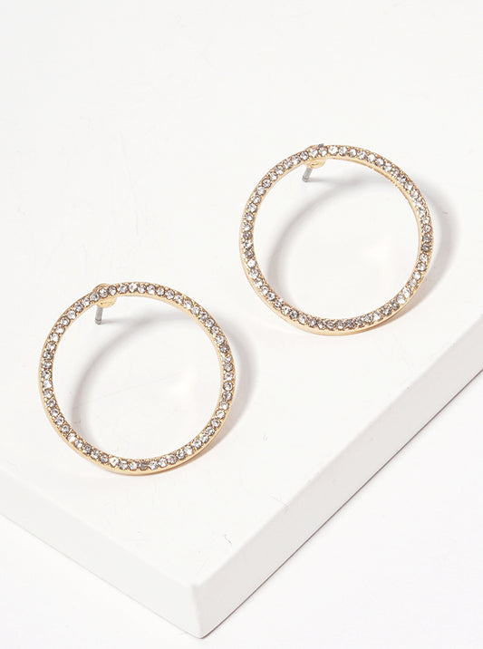 Crystal Pave Circle Post Stud Earrings